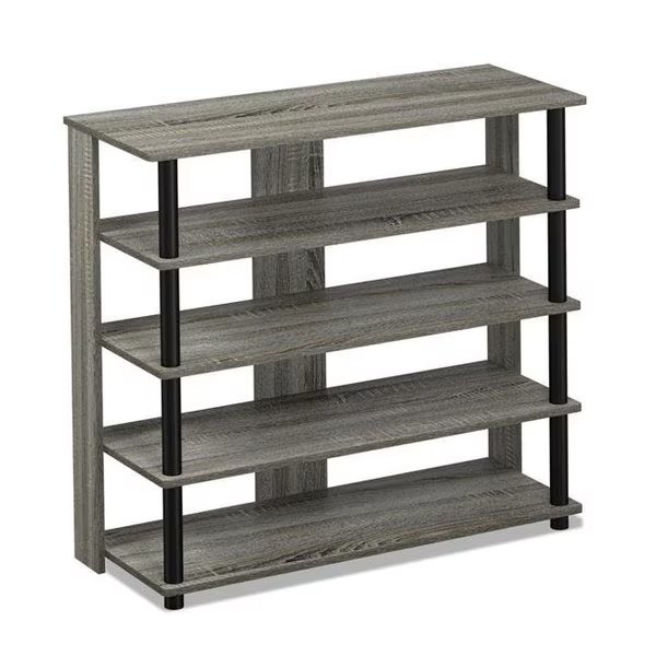 Furinno 17081GYW-BK Turn-N-Tube 5 Tier Wide Shoe Rack; French Oak Grey & Black, Furinno, Mfr#: 17081GYW/BK